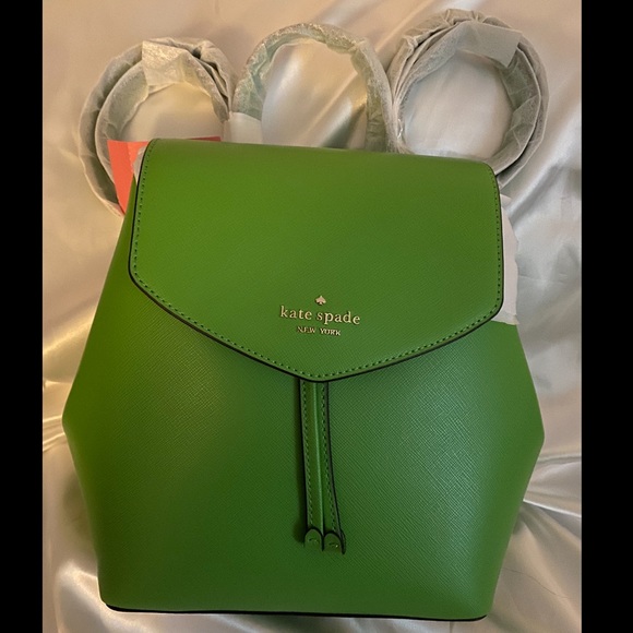NWT Kate Spade Saffiano Leather Lizzie Medium Flap Backpack Turaco Green - Picture 2 of 7